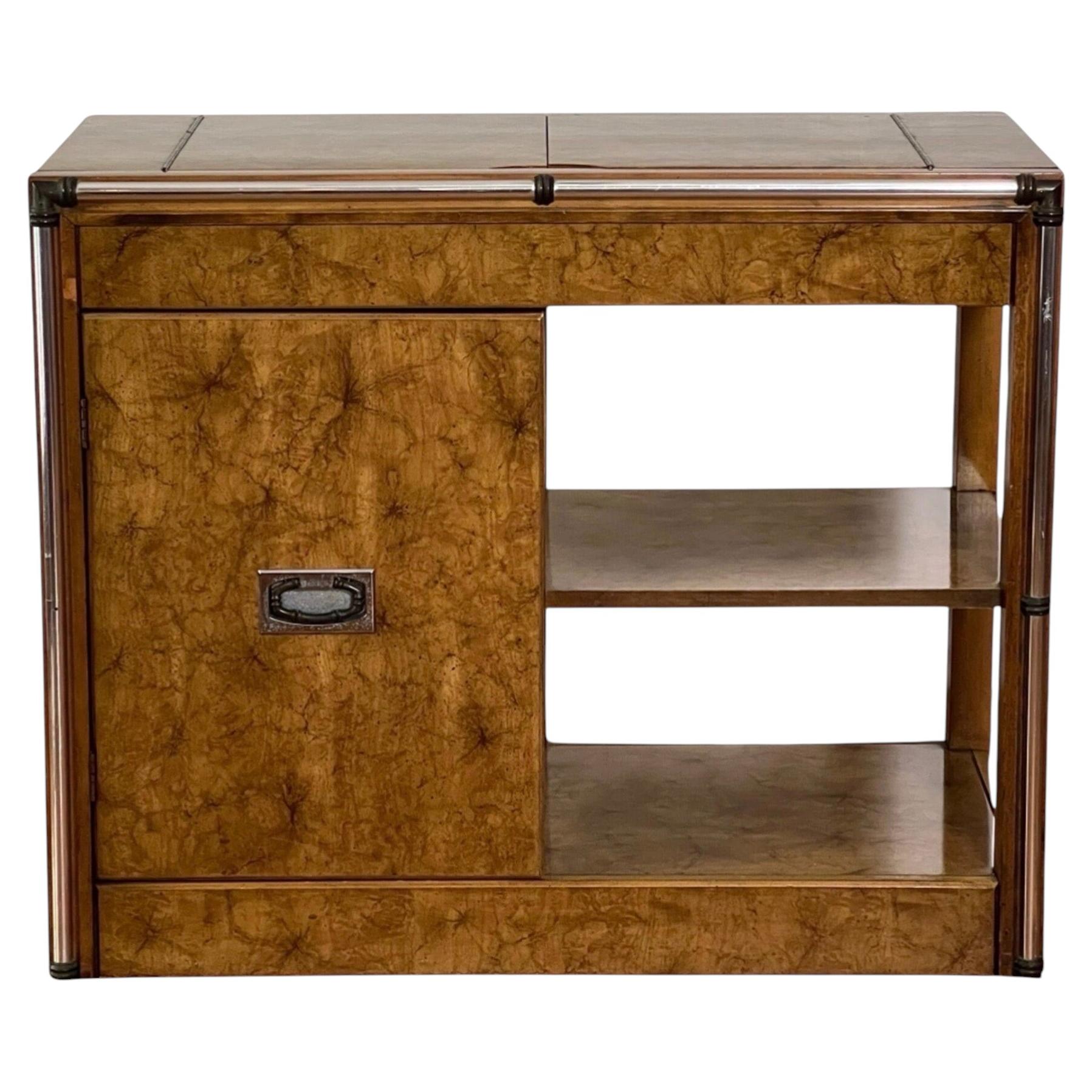 1970s Hollywood Regency Expandable Burl Wood Server, Sideboard with Chrome
