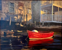 Basine de bateaux de la Easy Street de Louis Guarnaccia à Nantucket, huile sur lin, 2001