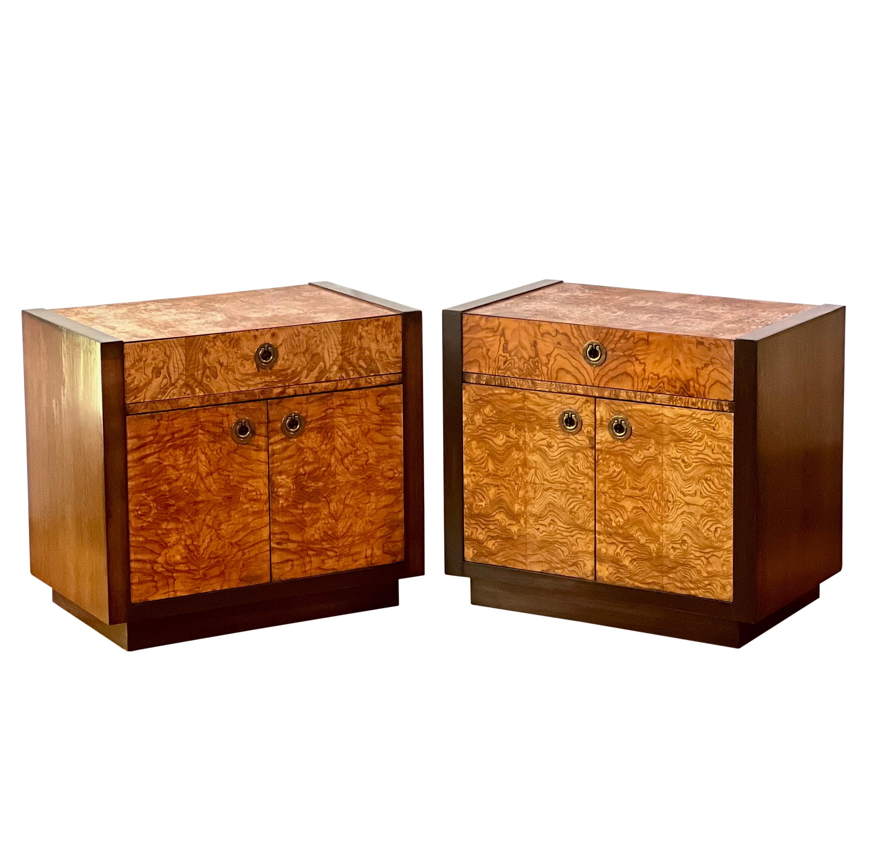 Late 20th Century Vintage Milo Baughman Style Burl Nightstands by Century Furniture