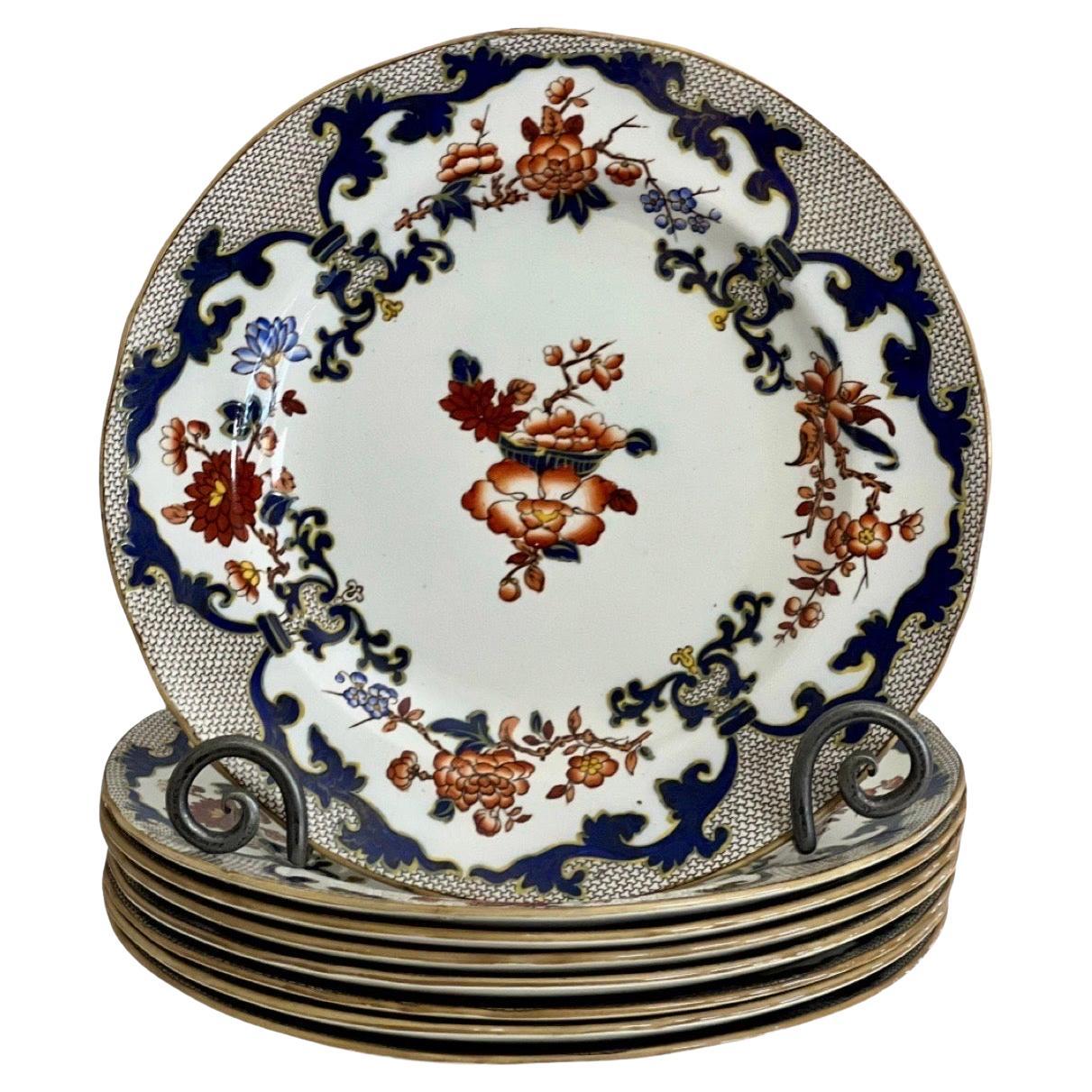 Set of 8 Antique Minton Imari Style Dinner Plates