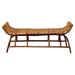 Vintage Midcentury Albini Style Bamboo and Rattan Bench