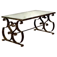 1940s French Art Deco Iron and Eglomise Mirror Top Coffee Table