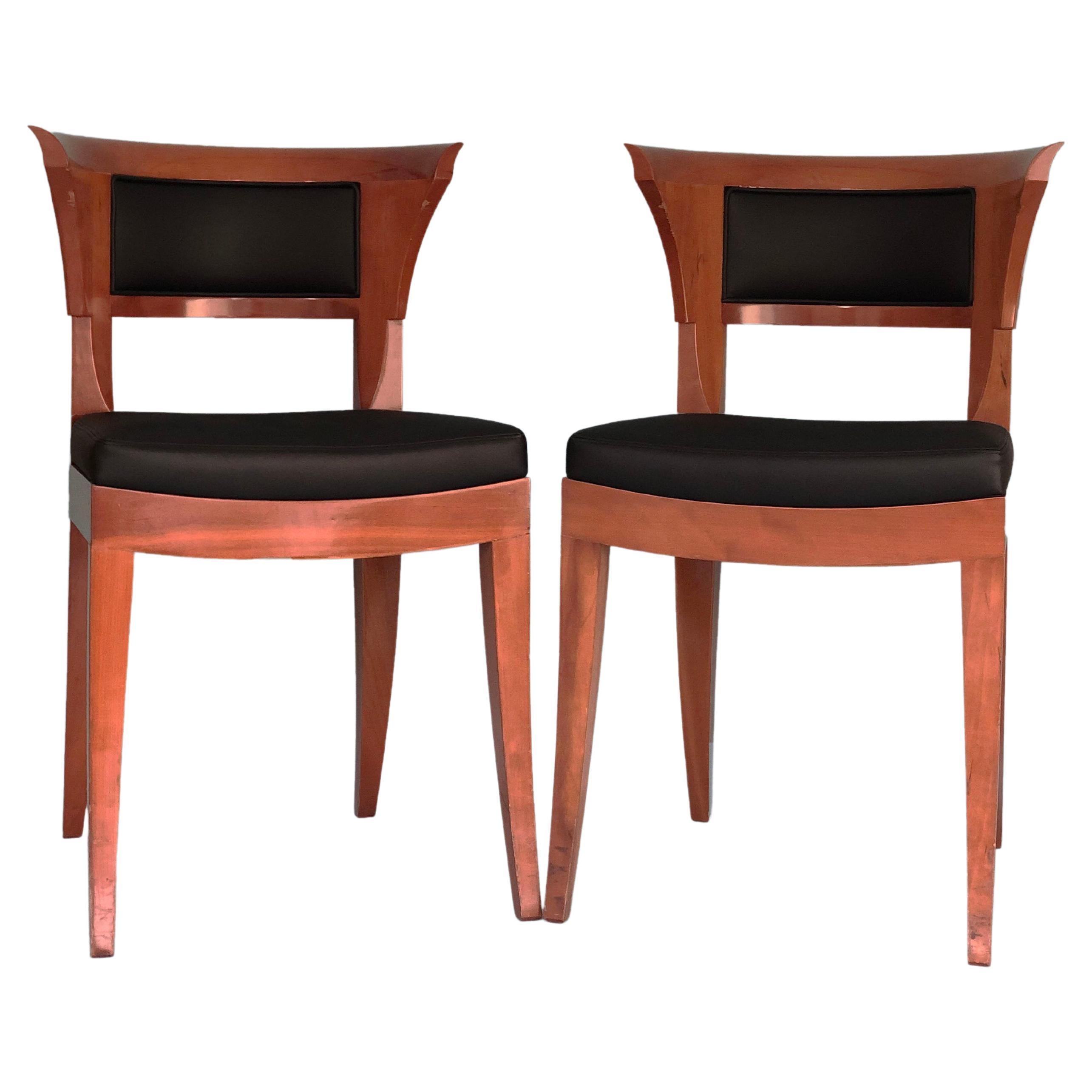 Set of 6 Grange France Solid Cherry Wood Dining Chairs Floral