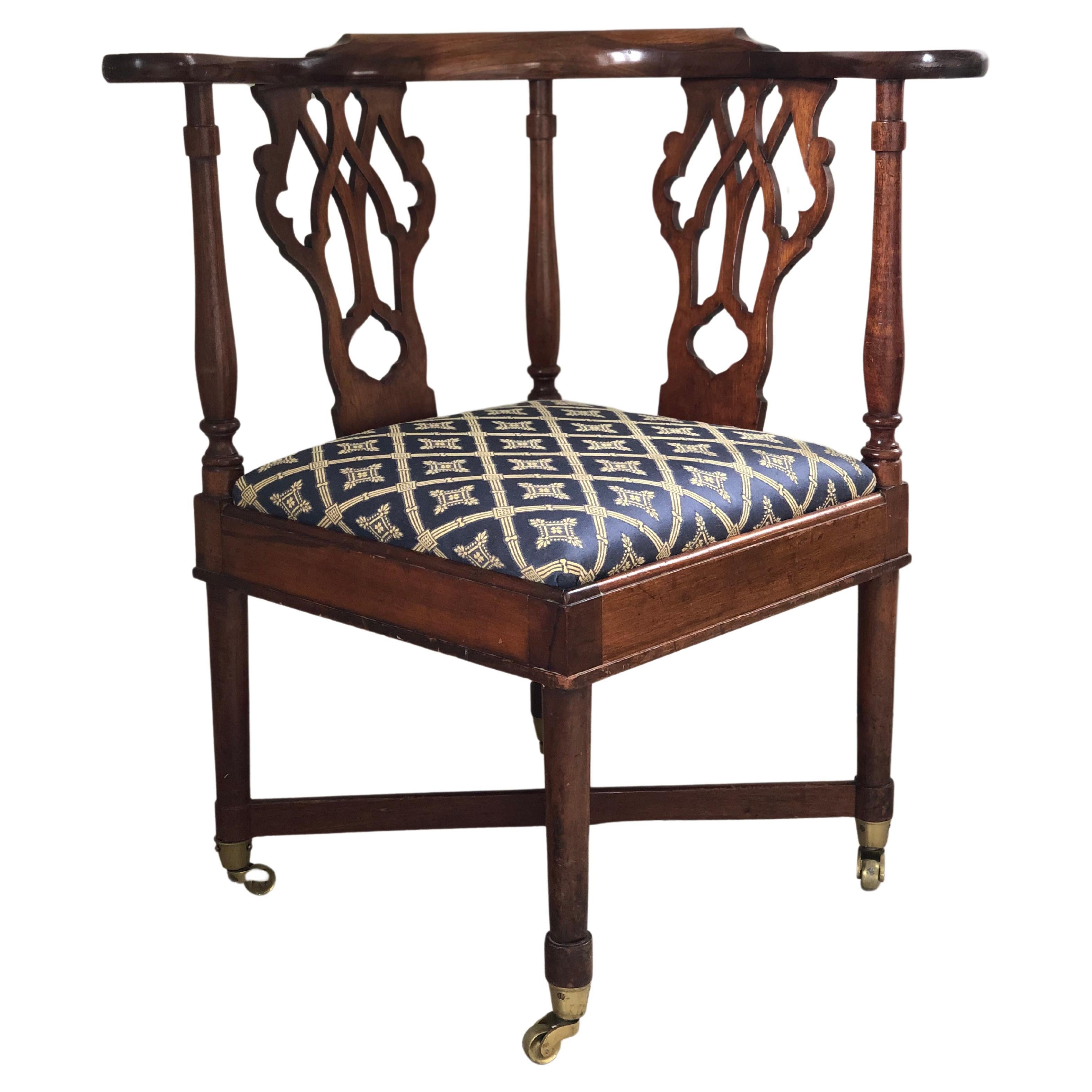 Georgian Mahogany Corner Chair on Casters 19th Century