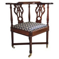 Antique Georgian Mahogany Corner Chair on Casters 19th Century