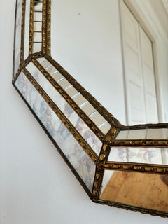 Vintage Spanish Venetian-Style Wall Mirror, Octagonal Brass, 1980s Hollywood Reg