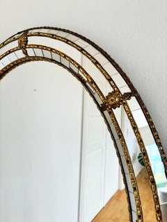 Vintage Spanish Venetian-Style Wall Mirror, Oval, Brass, 1980s Hollywood Regency