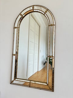 Espejo de pared grande de estilo veneciano español vintage, de latón, de la década de los 80, estilo Hollywood Regency