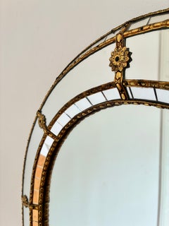 Espejo de pared grande de estilo veneciano español vintage, de latón, de la década de los 80, estilo Hollywood Regency