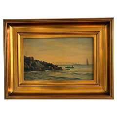 Antikes, signiertes Ölgemälde mit Segelschiff und Meereslandschaft, um 1900, von Christian Blache