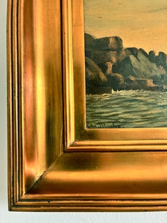 Antikes, signiertes Ölgemälde mit Segelschiff und Meereslandschaft, um 1900, von Christian Blache