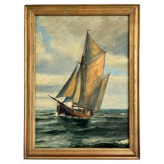 Vintage Signed Sailing Ship Seascape Oil Painting, c. 1930s