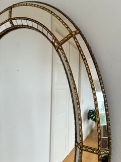 Vintage Spanish Venetian-Style Wall Mirror, Oval, Brass, 1980s Hollywood Regency