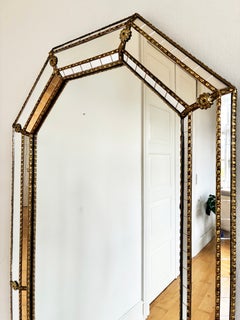 Large Vintage Spanish Venetian-Style Wall Mirror, Brass, 1980s Hollywood Regency