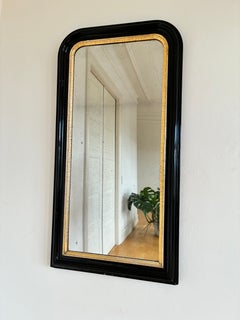 Antique Dutch Louis Philippe Style Full Length Mirror – Black and Gold, Late 19t