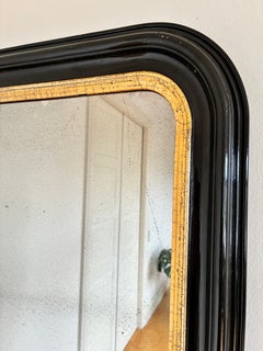 Antique Dutch Louis Philippe Style Full Length Mirror – Black and Gold, Late 19t