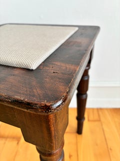 Antique Beechwood Side Table with Upholstered Top