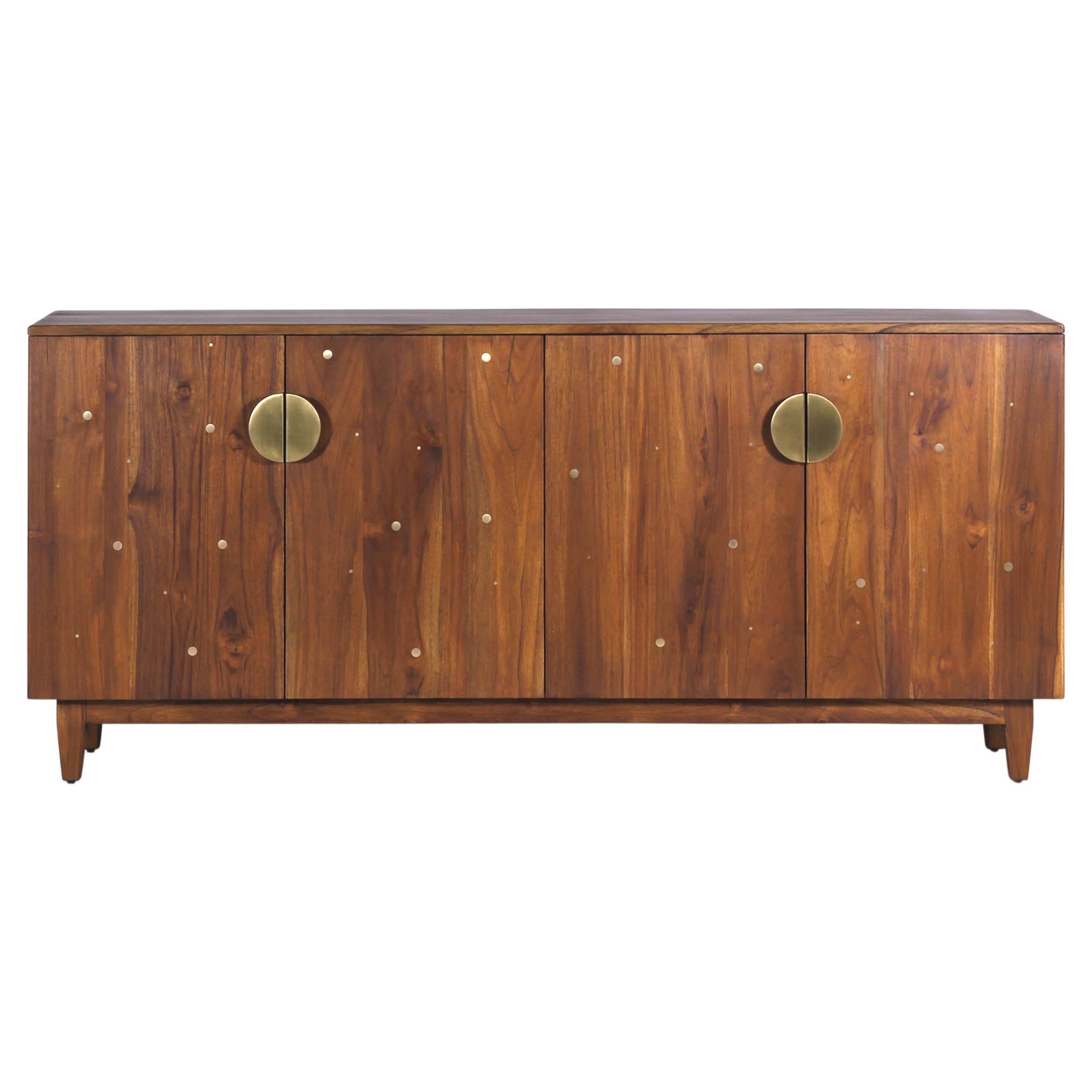 Contemporary Solid Oak Night Sky Credenza/Cabinet Handcrafted with Brass Inlay