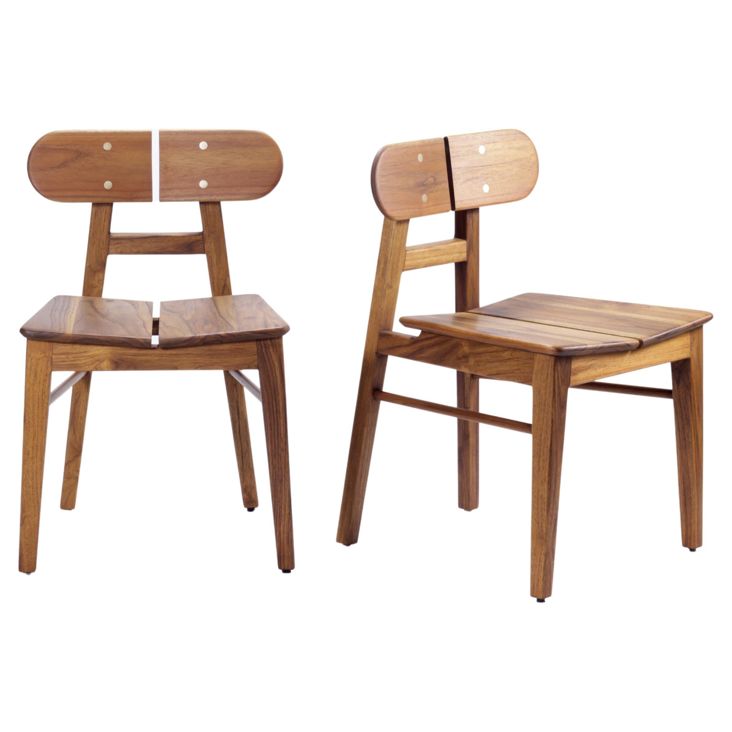 Solid Oak Handcrafted Butterfly Side/Desk/Dining chair with Wooden seat and Brass For Sale at