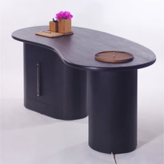 Modern organic Solid Oak wood work table desk with brass inlay & storage