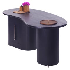 Modern Organic Solid Oak Work/Writing Desk Table with kidney top,Brass & storage
