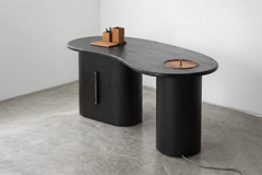 Esvee Atelier Organic Modern Solid Oak Jazba Home Office Writing Desk with Brass