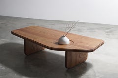 Minimal Modern Large Solid Oak wood Coffee Table with Brass Inlay