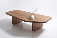 Esvee Atelier Organic Modern Solid Oak Ishi Large Coffee Table with Brass Inlay