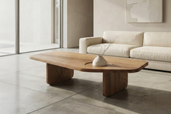 Esvee Atelier Organic Modern Solid Oak Ishi Large Coffee Table with Brass Inlay