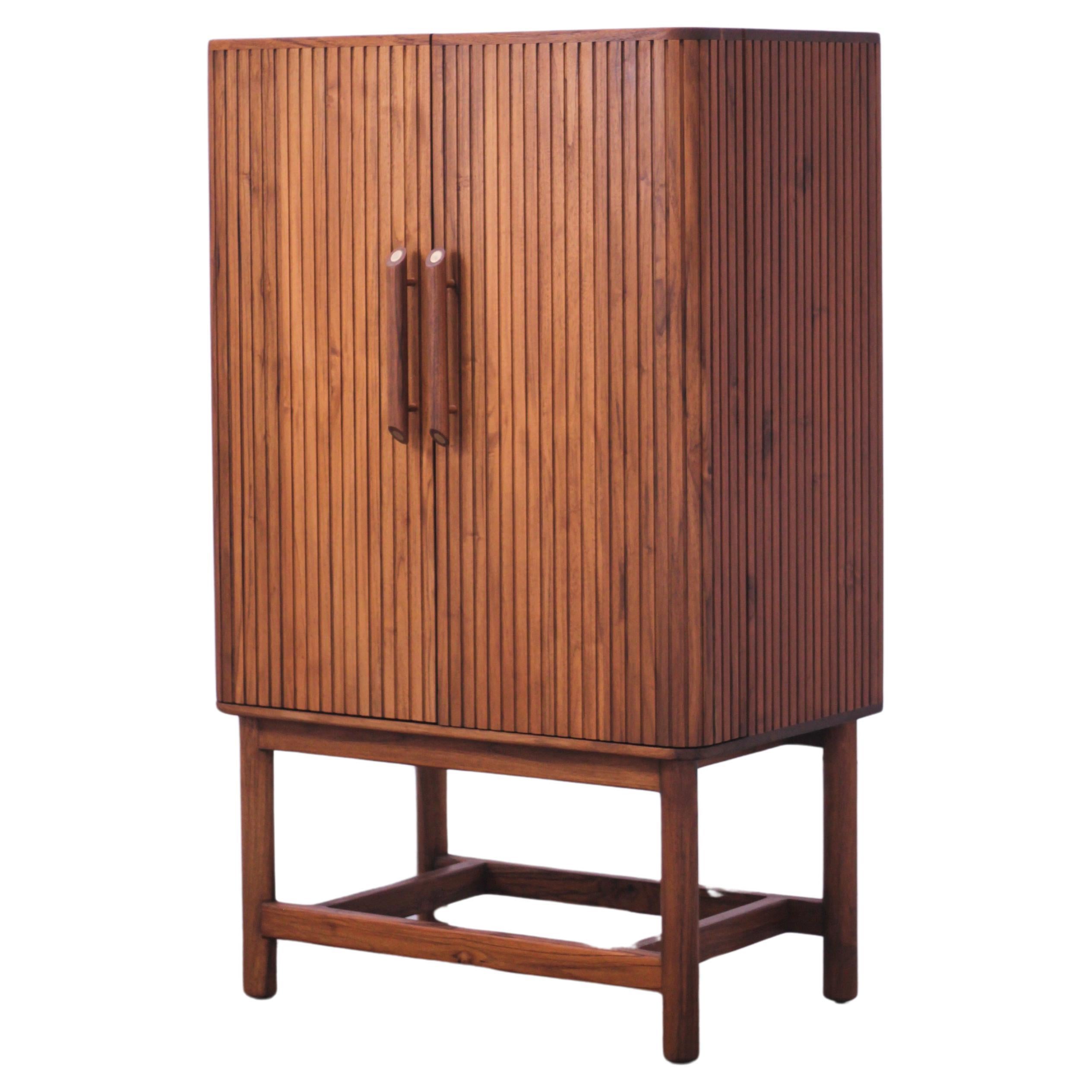 Midcentury Modern American Solid Oak wood SUAVE DryBar cabinet with mixing tray  For Sale