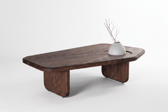 Esvee Atelier Organic Modern Solid Oak Ishi Small Coffee Table with Brass Inlay