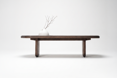 Esvee Atelier Organic Modern Solid Oak Ishi Small Coffee Table with Brass Inlay