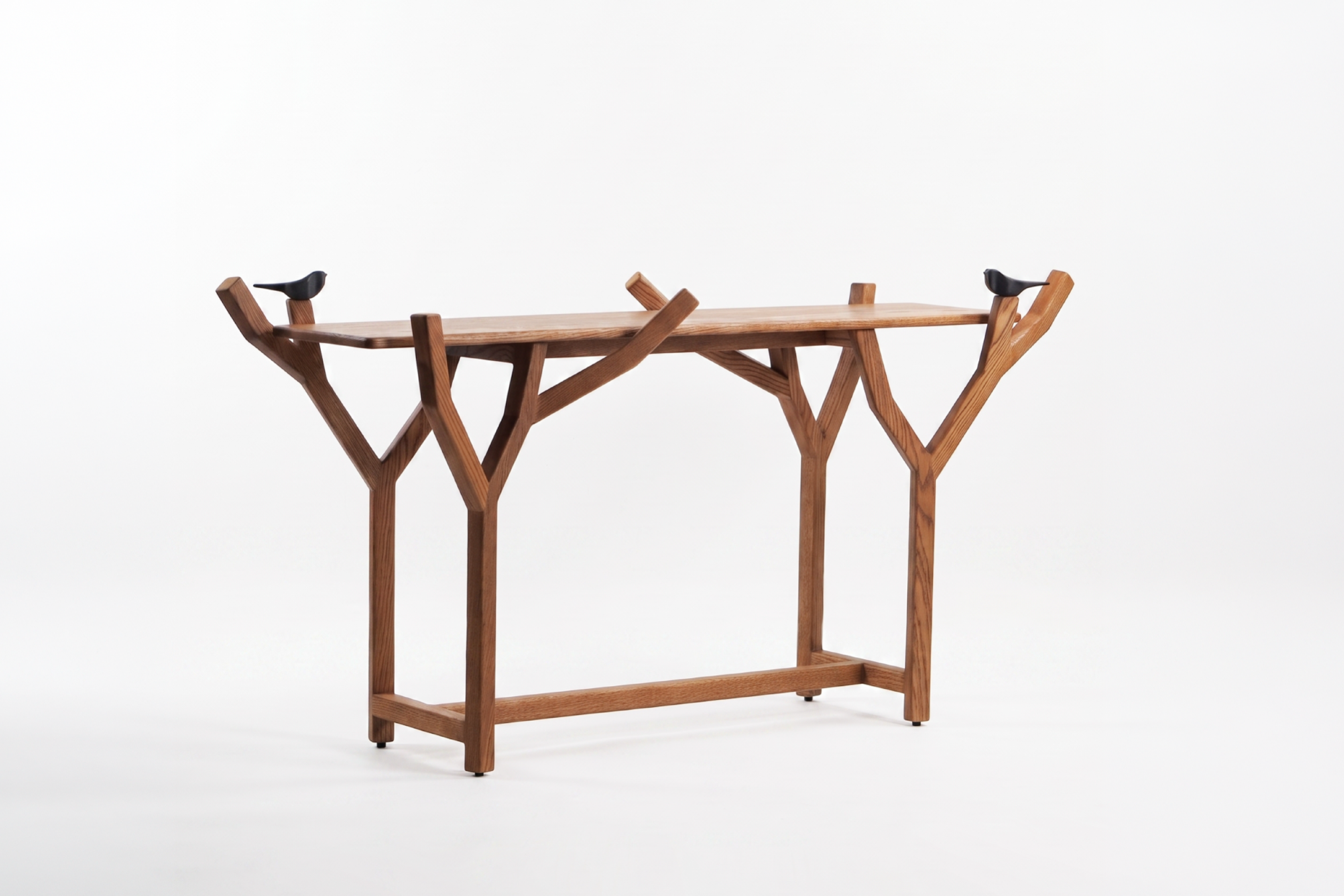Esvee Atelier Organic Modern Solid Oak Sculptural Totem Console Table with Brass For Sale