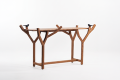 Esvee Atelier Organic Modern Solid Oak Sculptural Totem Console Table with Brass
