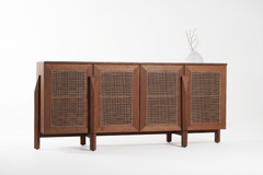 Esvee Atelier Sahara Solid Oak and Handwoven Cane Credenza Cabinet