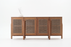 Esvee Atelier Sahara Solid Oak and Handwoven Cane Credenza Cabinet