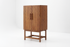 Esvee Atelier Mid-Century Organic Oak Suave Bar Cabinet with Brass and Leather