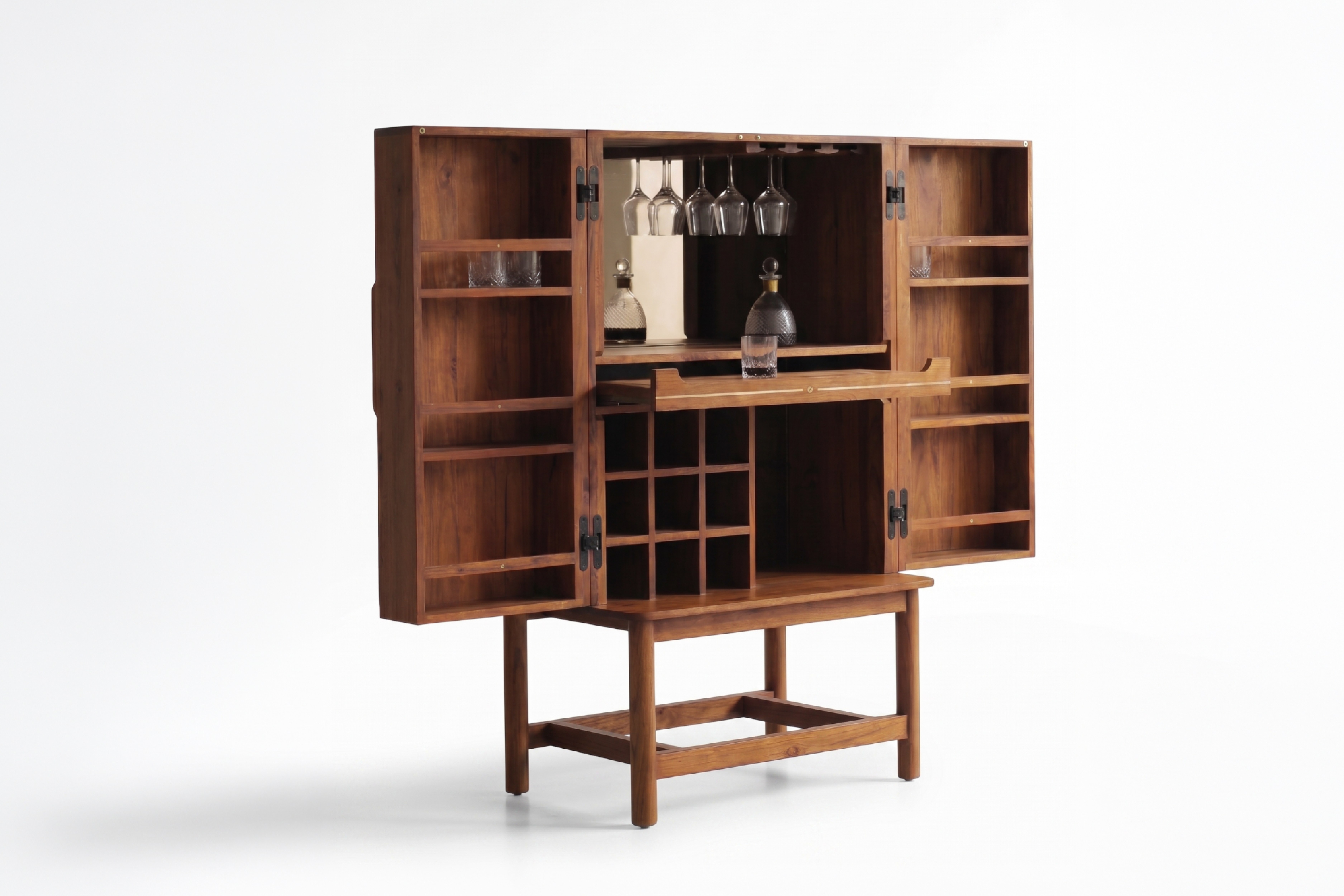 Esvee Atelier Organic Modern Suave Oak Hide-a-Bar Cabinet with Pull-Out Shelf For Sale