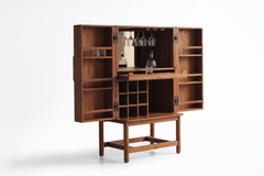 Esvee Atelier Mid-Century Organic Oak Suave Bar Cabinet with Brass and Leather