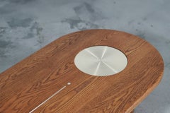 Modern capsule shape minimal solid Oak wood coffee table with brass inlay