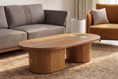 Esvee Atelier Organic Modern Solid Oak Celeste Coffee Table with Brass