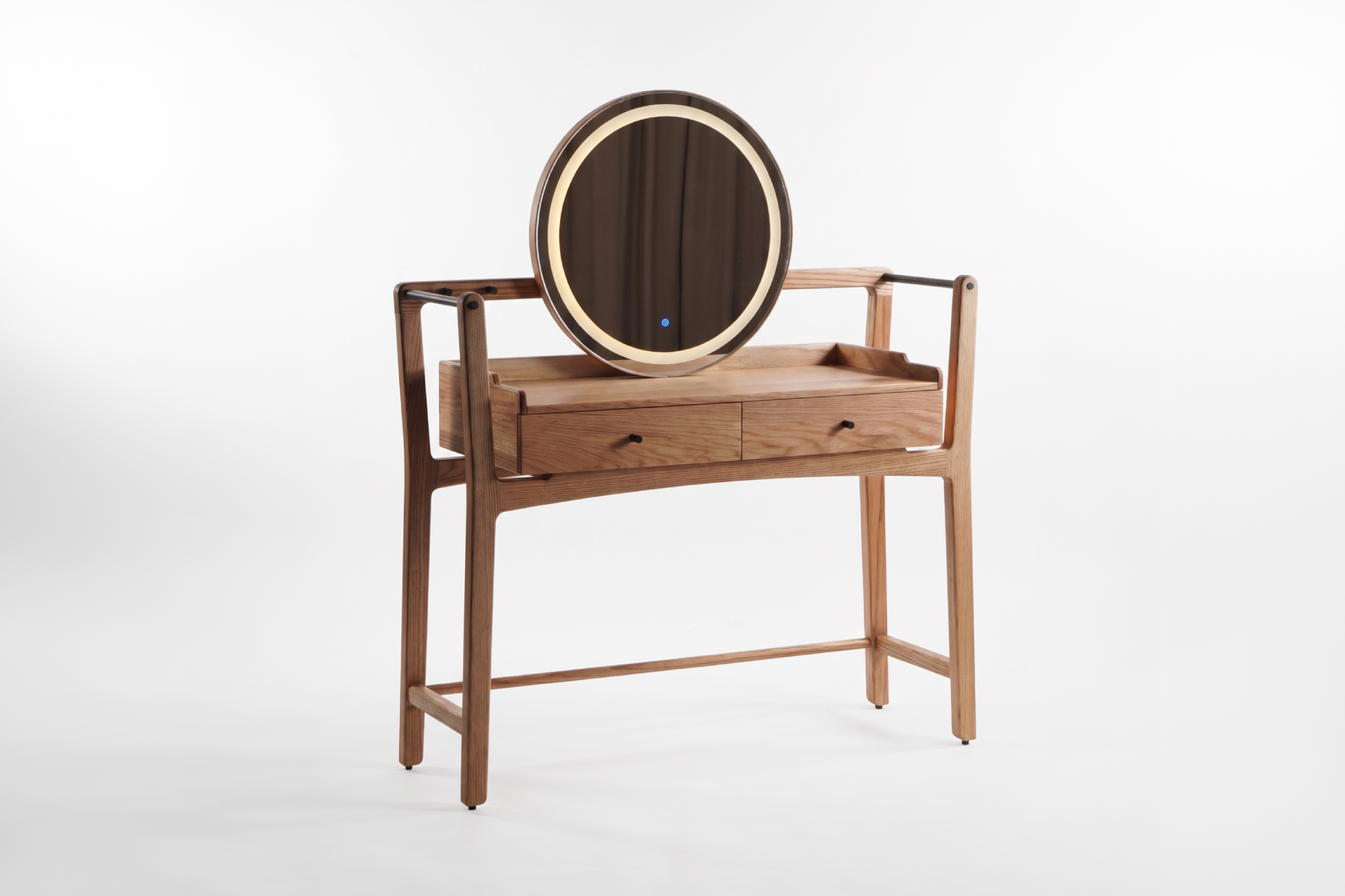 Esvee Atelier Organic Modern Solid Oak Vanity Dressing Table with LED Mirror