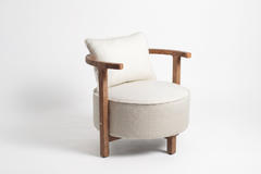 Esvee Atelier Lagoon Solid American Oak Upholstered Accent Armchair with Brass