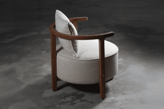 Esvee Atelier Lagoon Solid American Oak Upholstered Accent Armchair with Brass