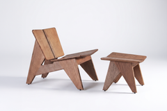 Esvee Atelier Organic Modern Solid Oak Butterfly Lounge Chair and Footstool Set