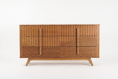 Esvee Atelier Ripple Solid Oak Fluted 6-Drawer Chest Credenza with Brass