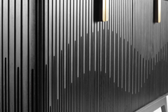Esvee Atelier Black Stained Ripple Solid Oak Credenza Sideboard with Brass