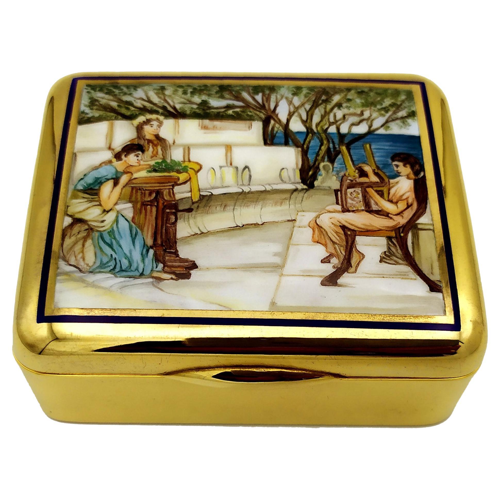 Caja de mesa Salimbeni Pintura Art Nouveau Escuela Prerrafaelita Esmalte al fuego