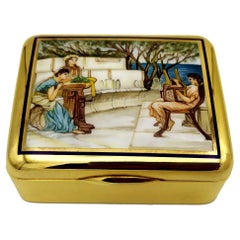 Boîte de table Art Nouveau Peinture d'avant l'école de raphaélite cuite à l'émail Salimbeni