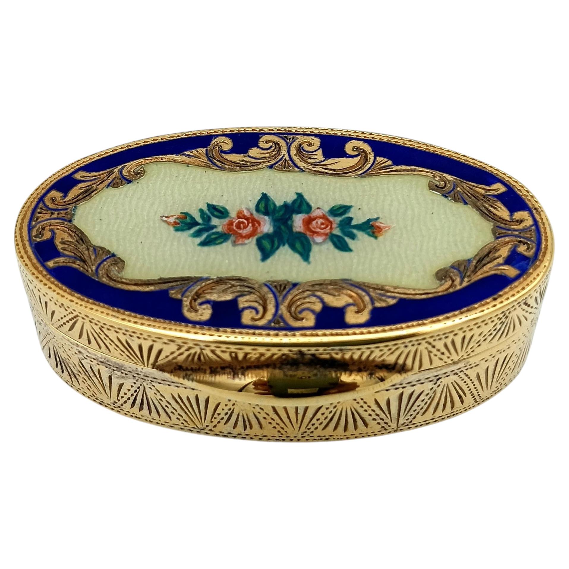 Pill Box Silver Sterling Enamel hand-painted Art Nouveau style floral miniature